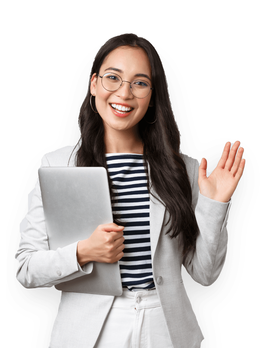 woman holding laptop